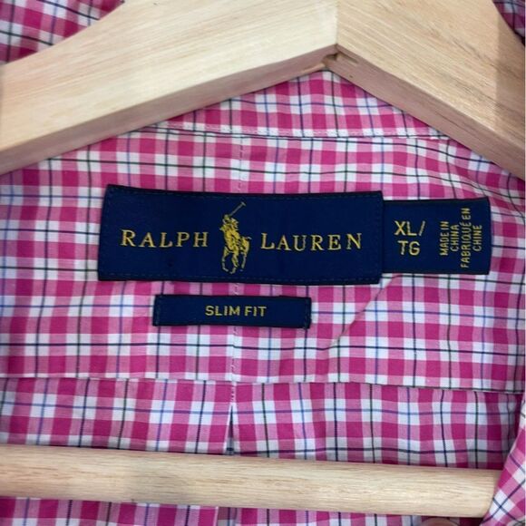 Polo Ralph Lauren Men's Lightweight Cotton Slim Fit Tartar Print Shirt Pink XL - Picture 3 of 6